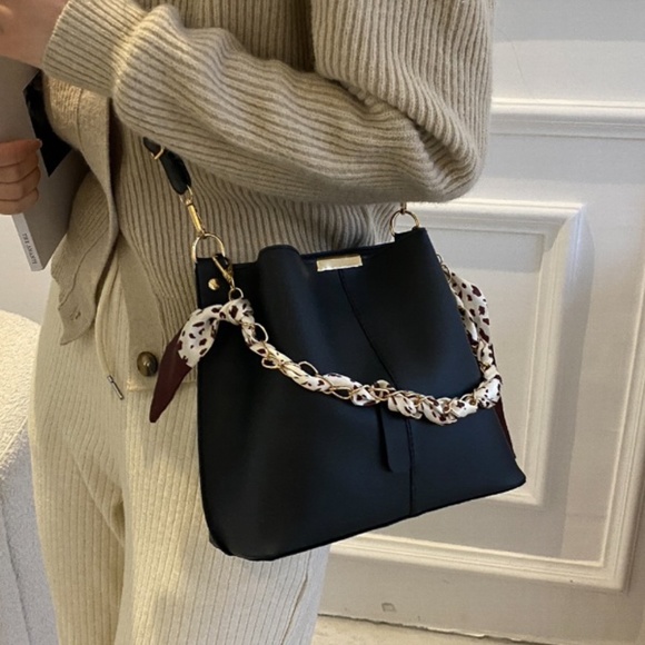 Boho Black Vegan Leather Scarf Detail Crossbody Bag - Picture 5 of 6